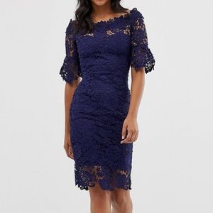 Paper dolls Navy Lace off shoulder dress, 10